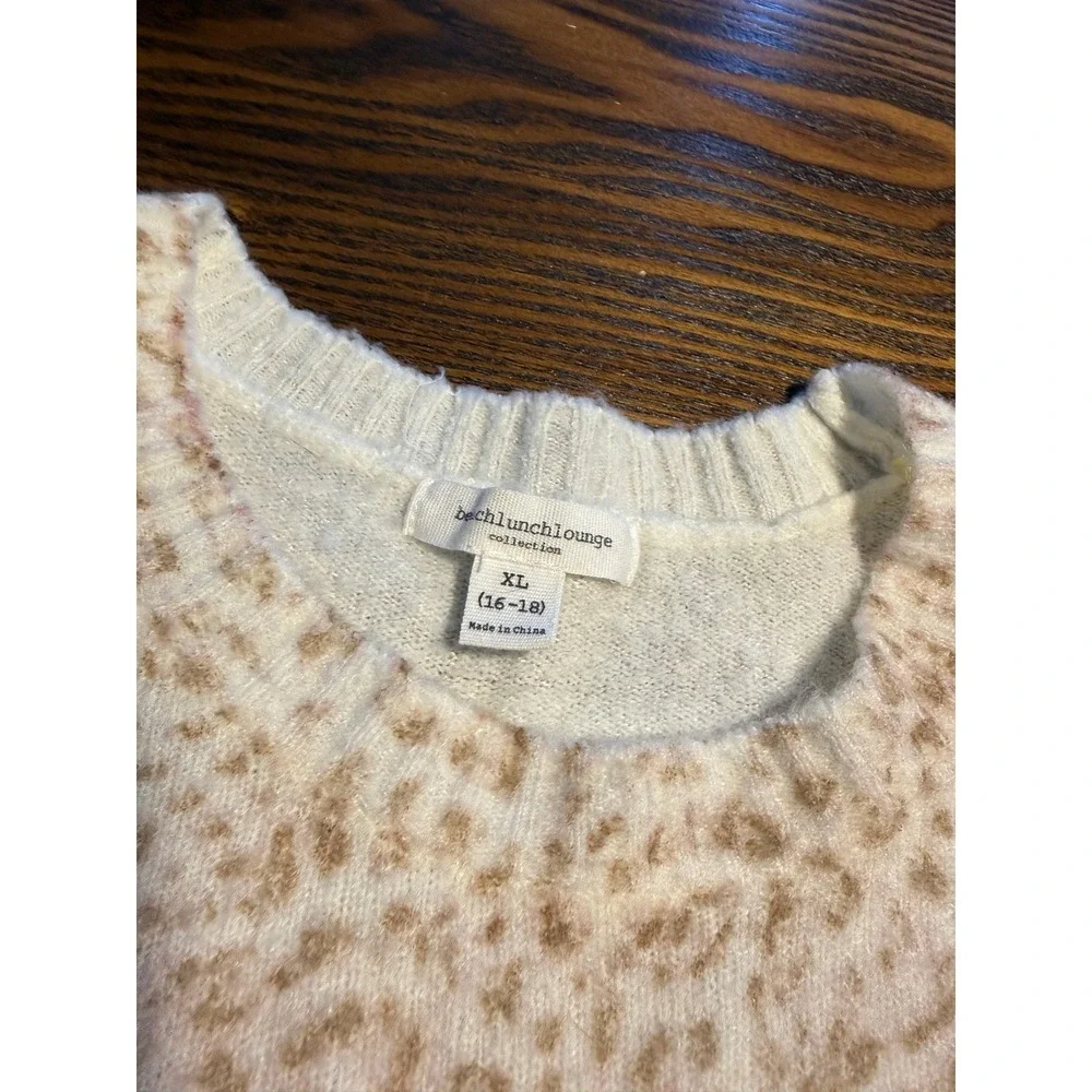 beachlunchlounge‎ Collection Leopard Print Striped Sweater Women's XL Tan Pink